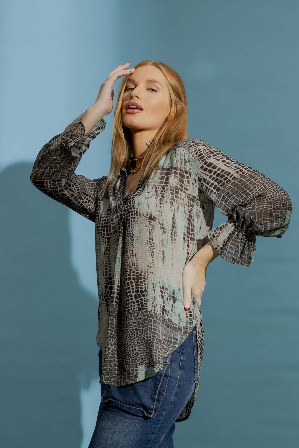 Mint Animal Ruffle Blogger Shirt