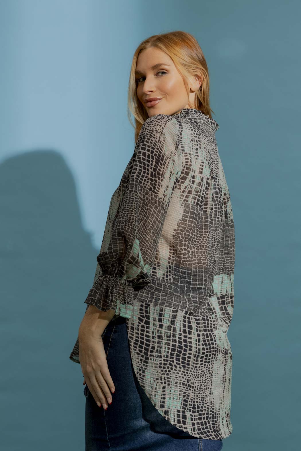 Mint Animal Ruffle Blogger Shirt