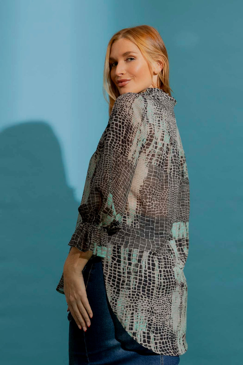Mint Animal Ruffle Blogger Shirt