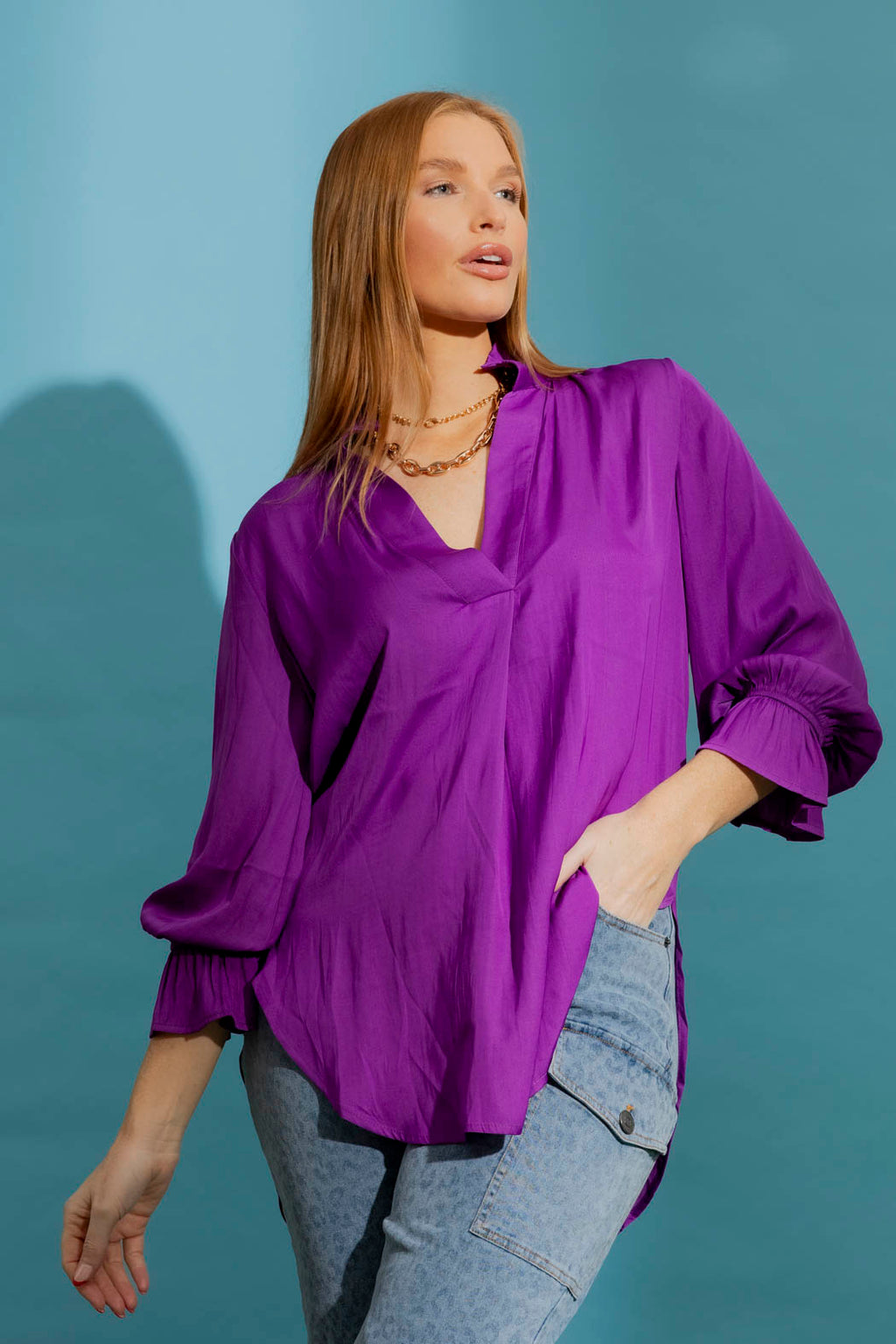 Magenta Ruffle Blogger Shirt