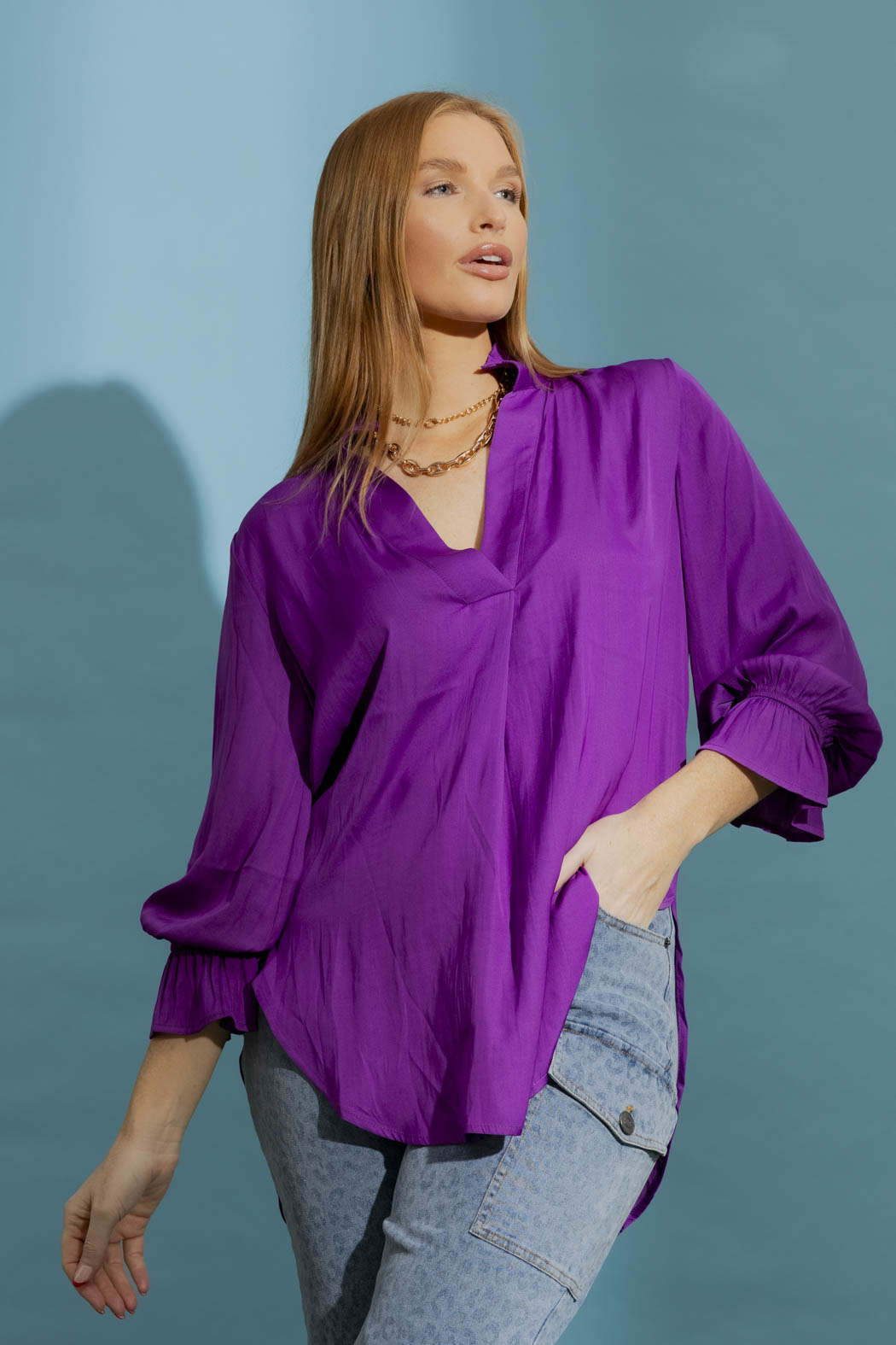 Magenta Ruffle Blogger Shirt