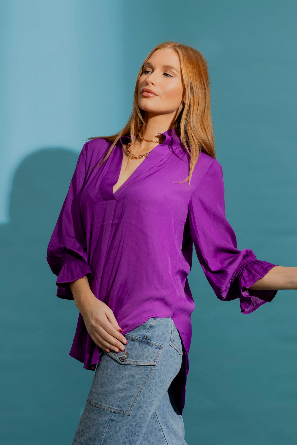 Magenta Ruffle Blogger Shirt