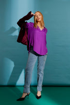 Magenta Ruffle Blogger Shirt