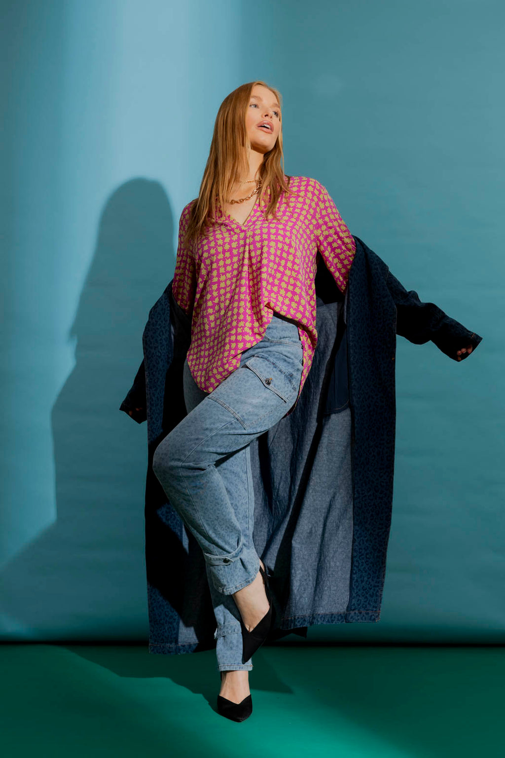 Pink/Green Ruffle Blogger Shirt