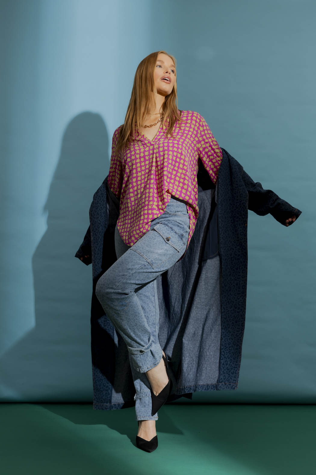 Pink/Green Ruffle Blogger Shirt