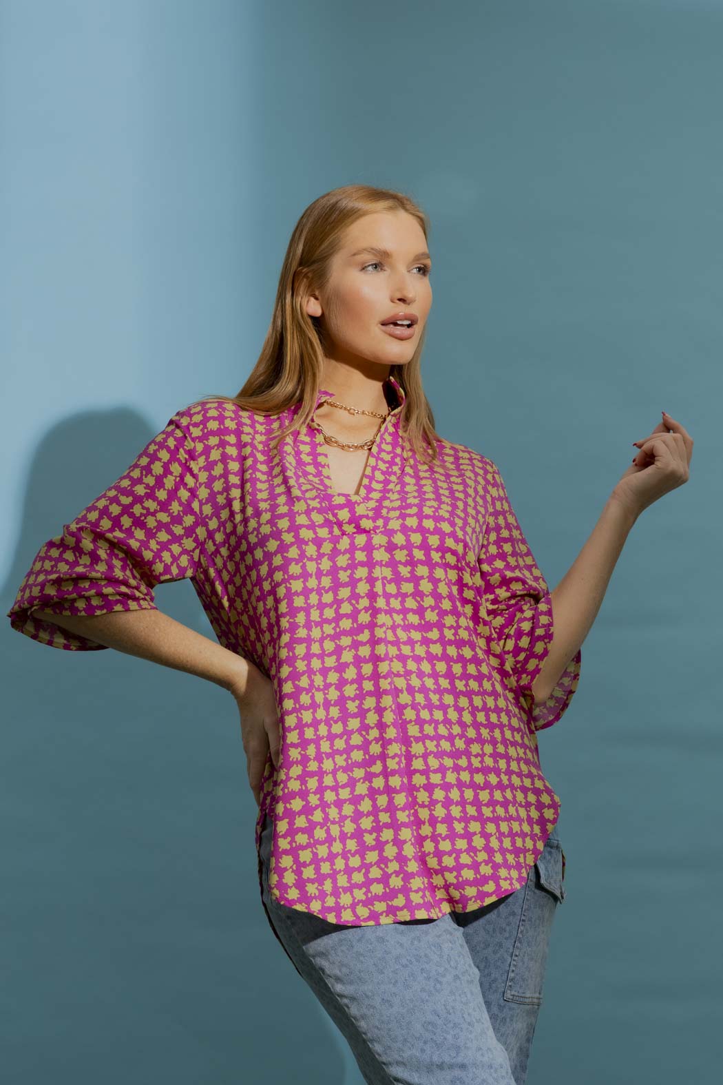Pink/Green Ruffle Blogger Shirt