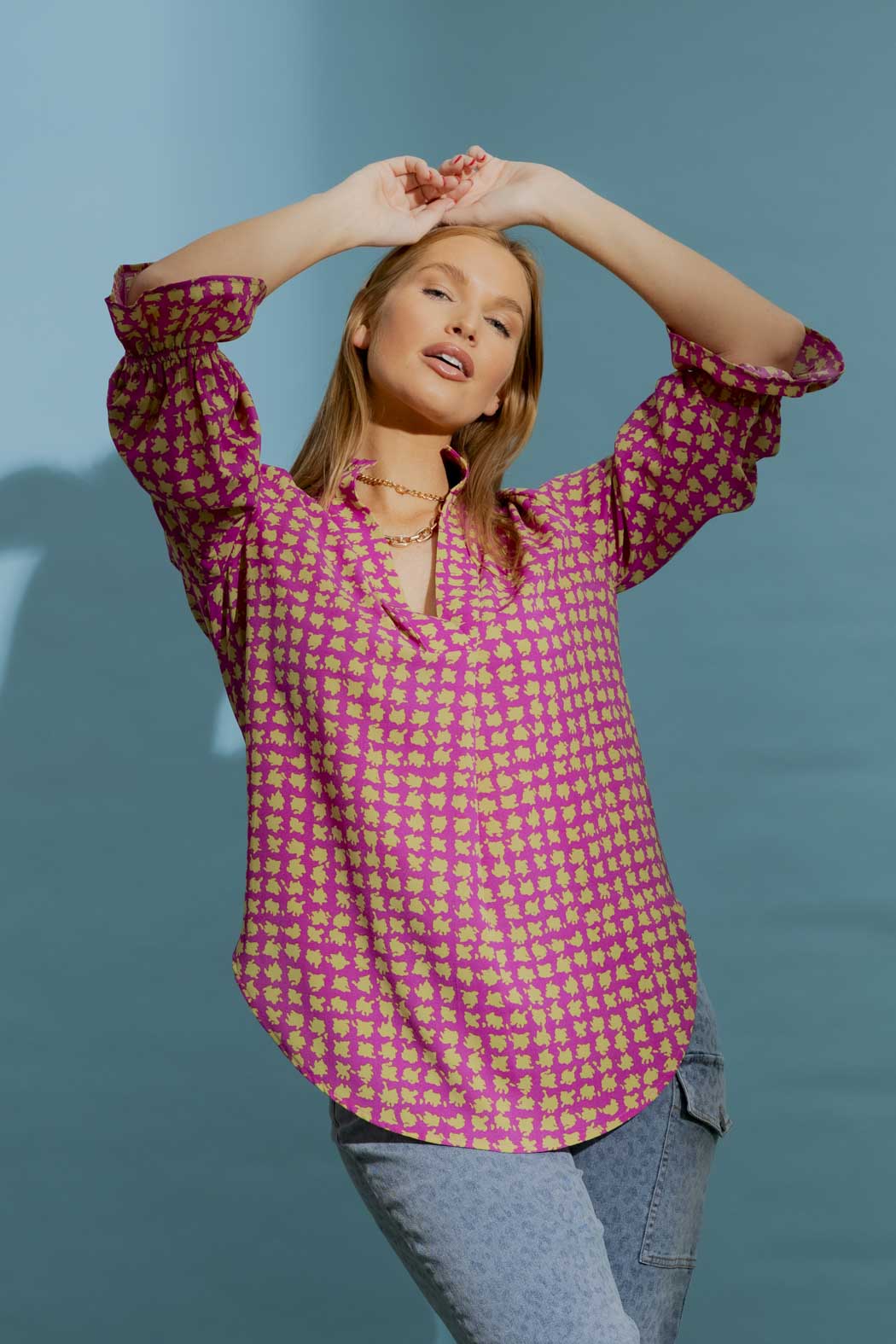 Pink/Green Ruffle Blogger Shirt