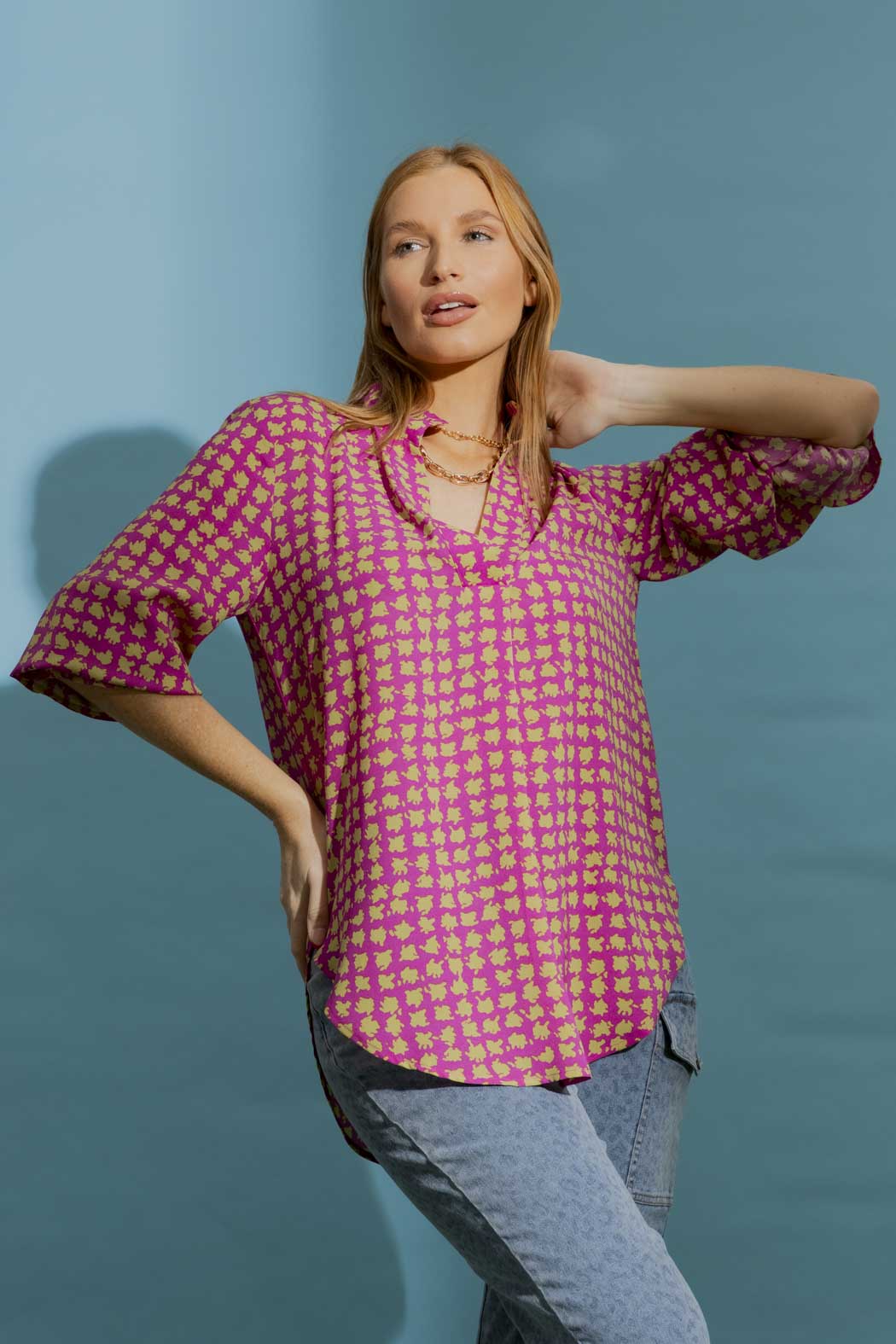 Pink/Green Ruffle Blogger Shirt