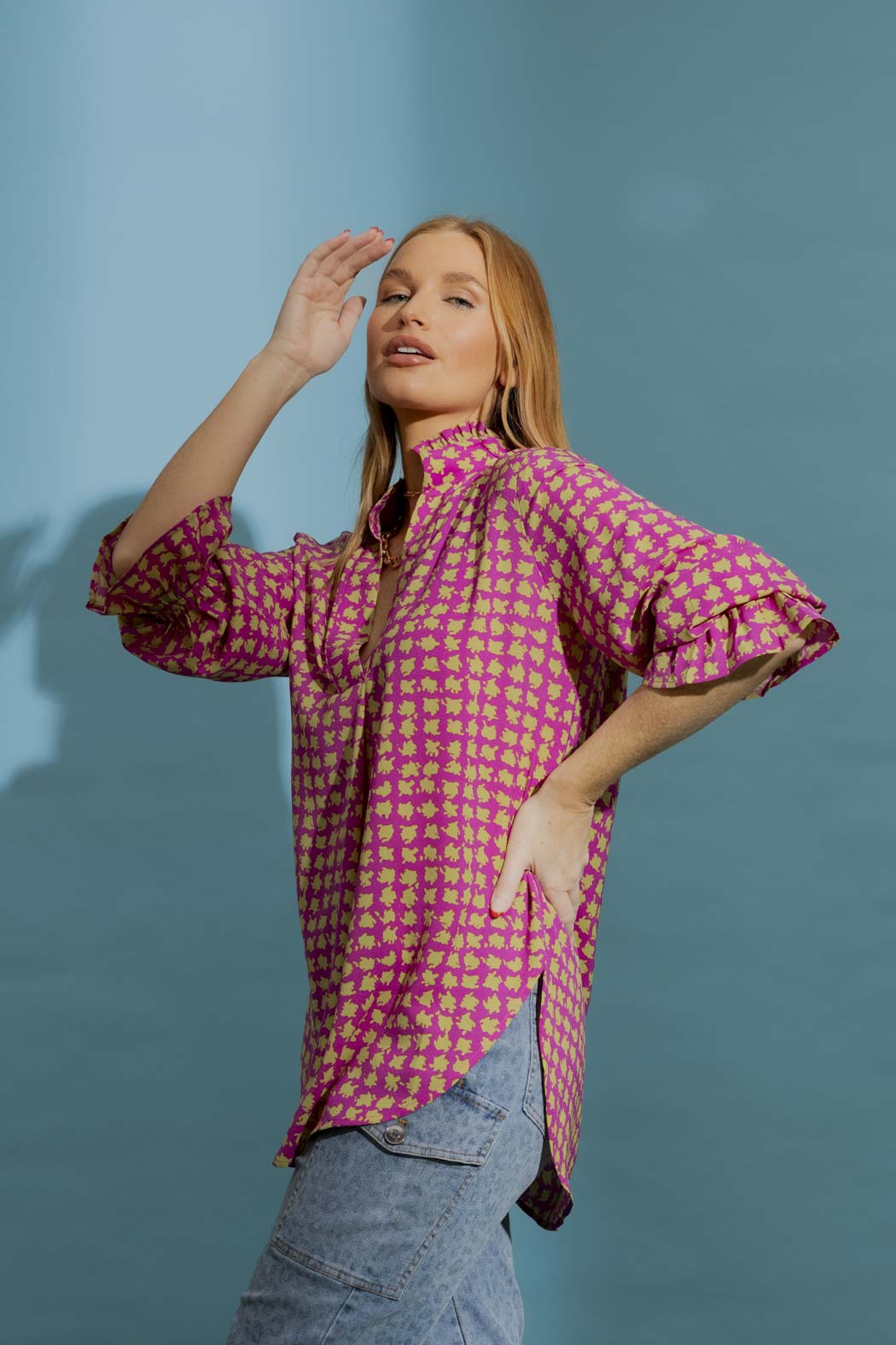 Pink/Green Ruffle Blogger Shirt