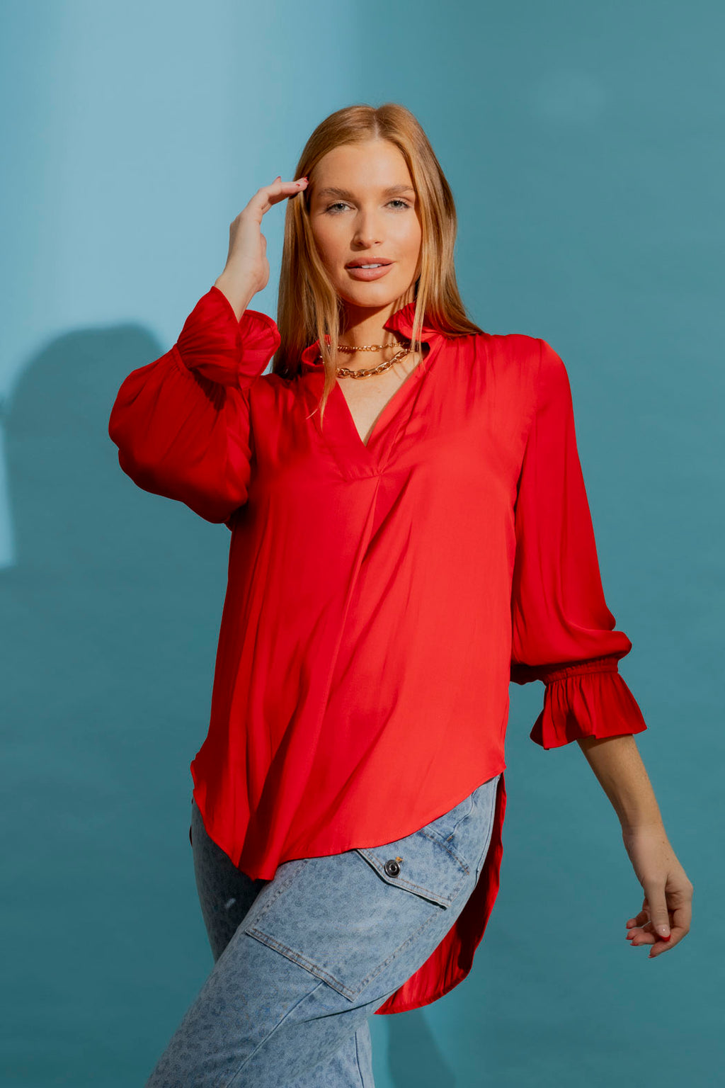 Red Ruffle Blogger Shirt