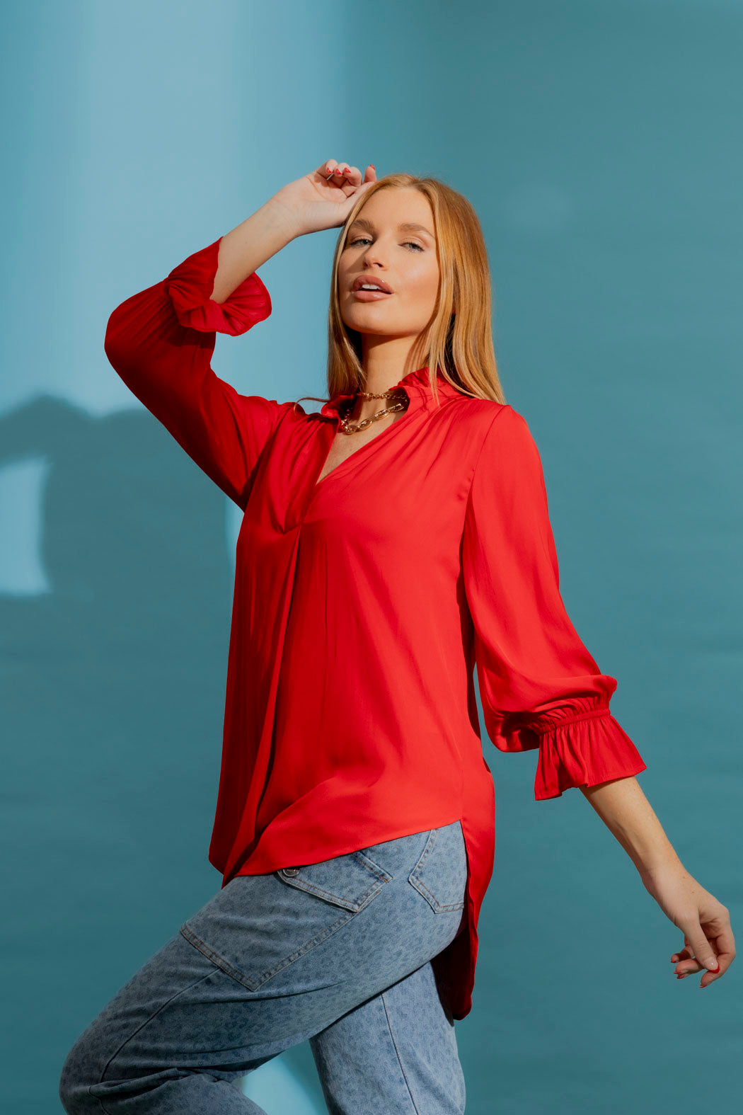 Red Ruffle Blogger Shirt