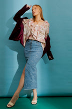 Pink Floral Frilly Blouse