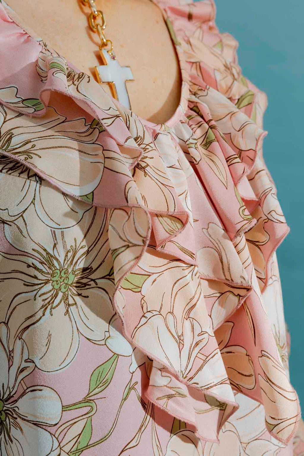 Pink Floral Frilly Blouse
