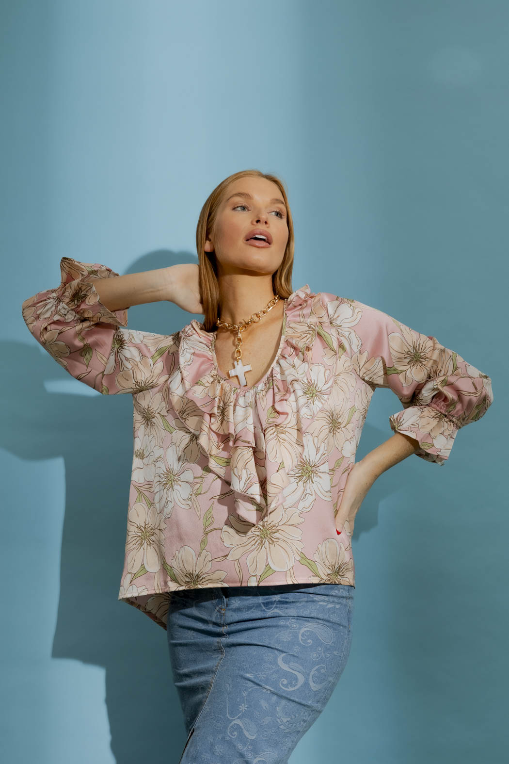 Pink Floral Frilly Blouse