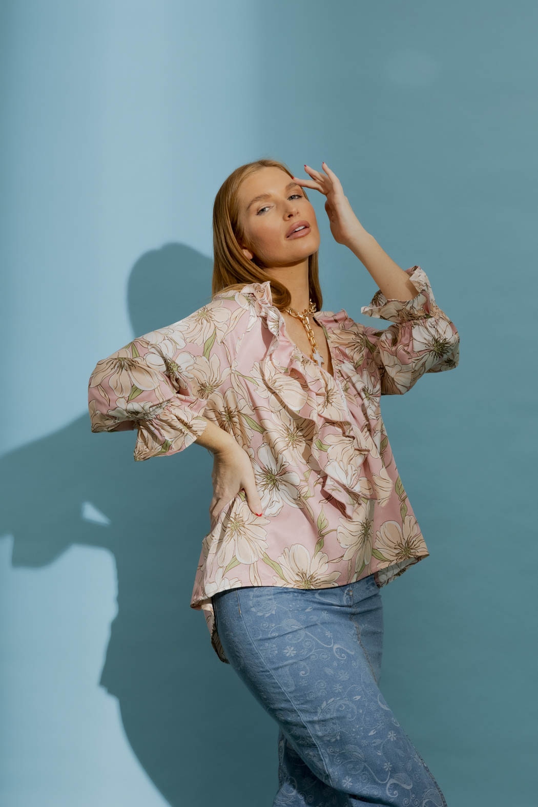 Pink Floral Frilly Blouse