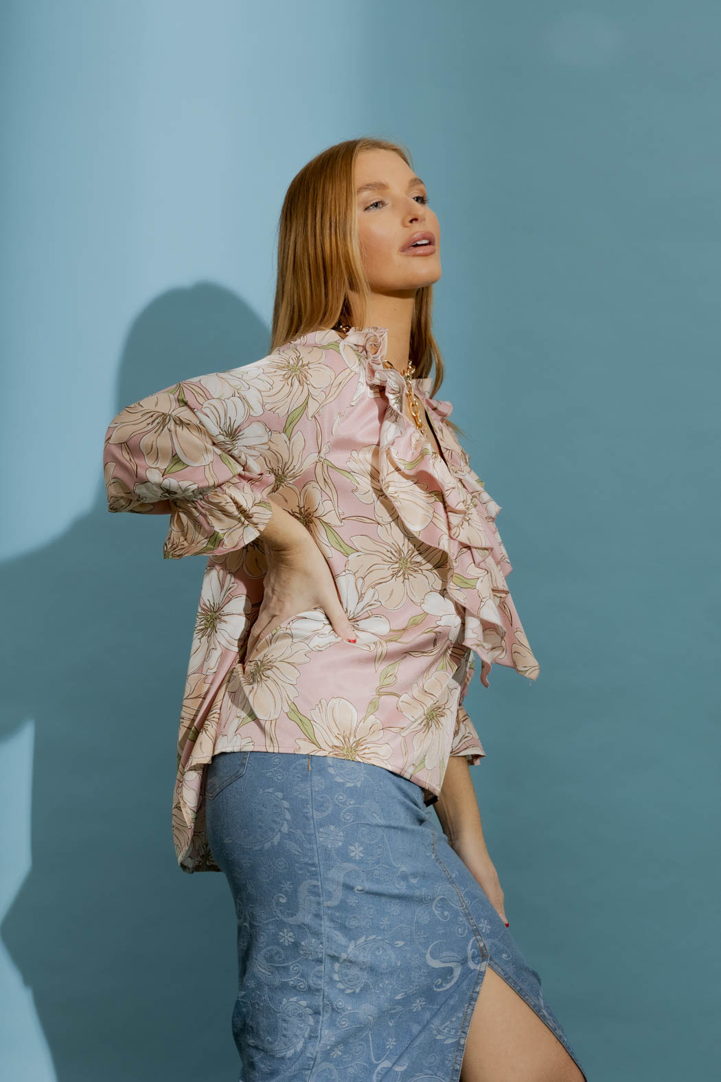 Pink Floral Frilly Blouse