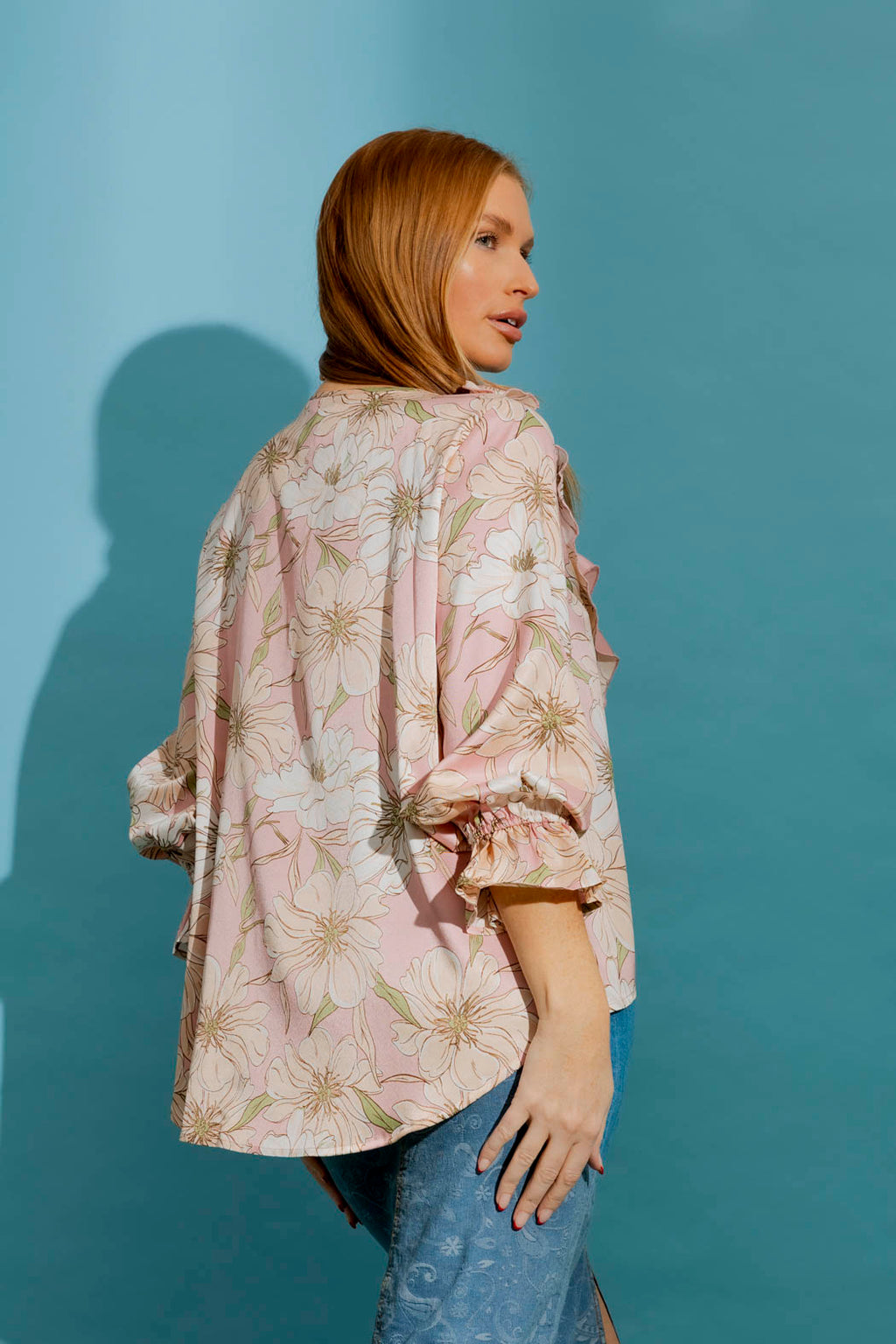 Pink Floral Frilly Blouse