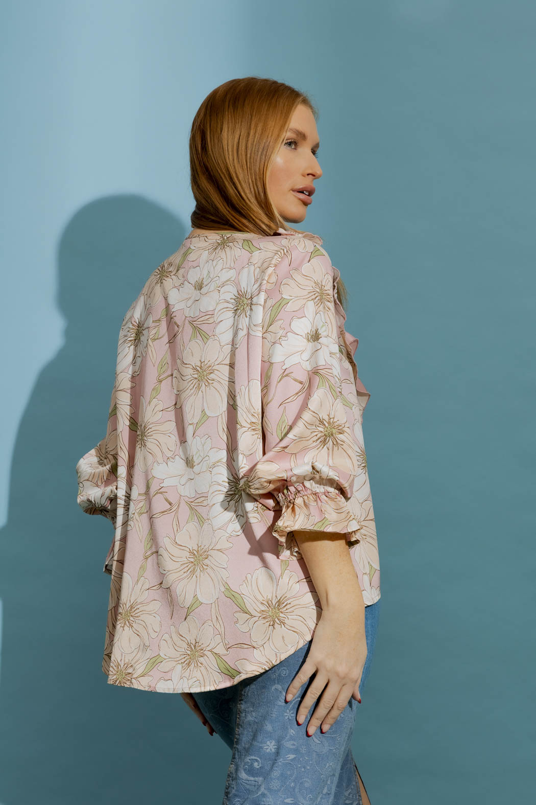 Pink Floral Frilly Blouse