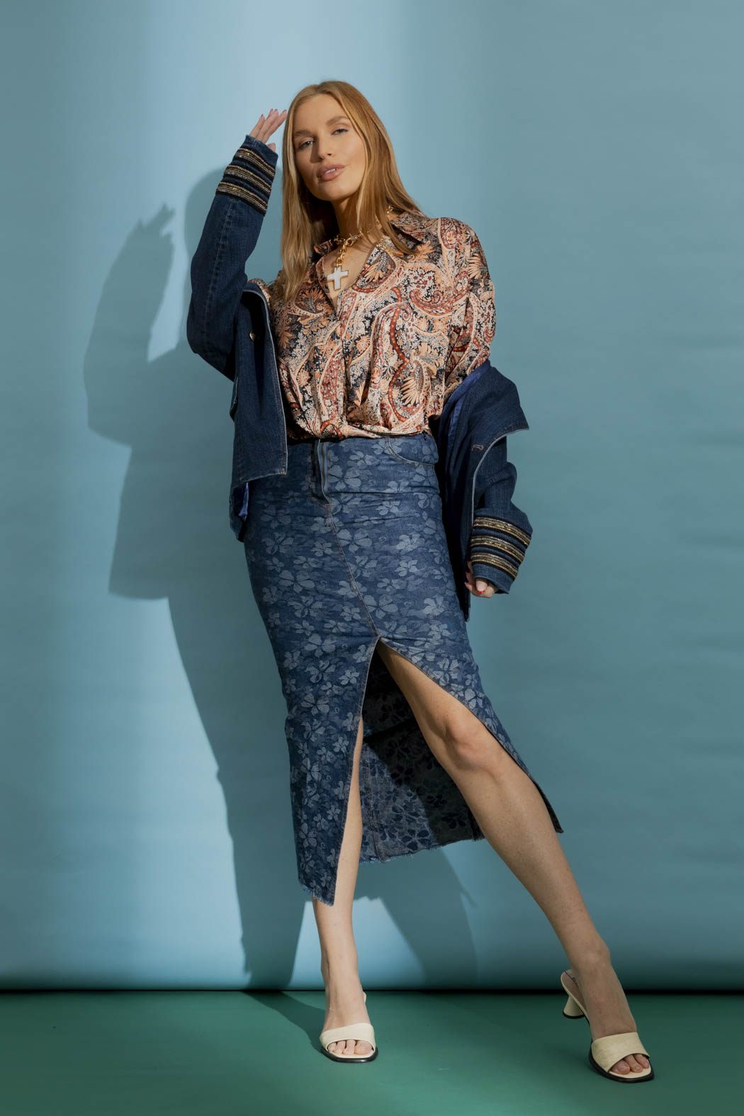 Tan Paisley Crop Twist Shirt