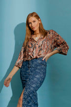 Tan Paisley Crop Twist Shirt