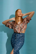 Tan Paisley Crop Twist Shirt