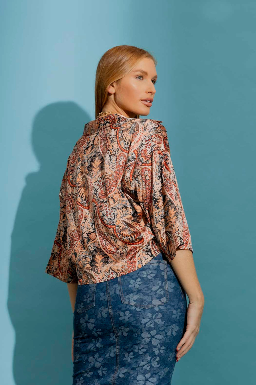 Tan Paisley Crop Twist Shirt