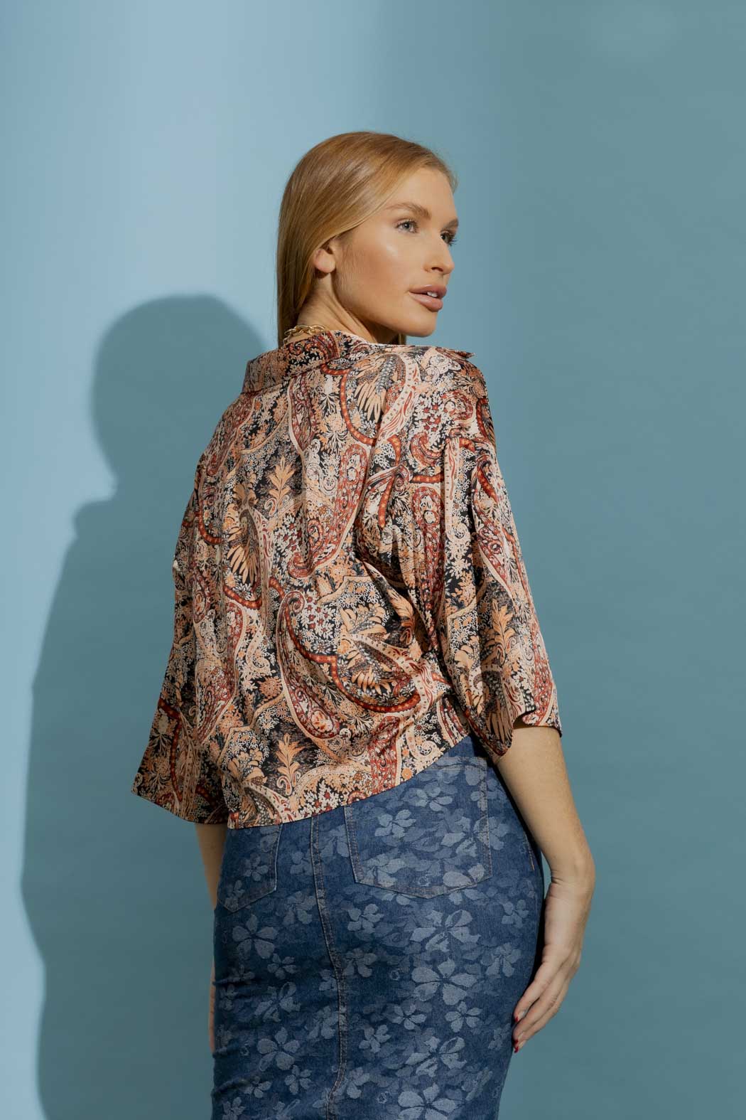 Tan Paisley Crop Twist Shirt