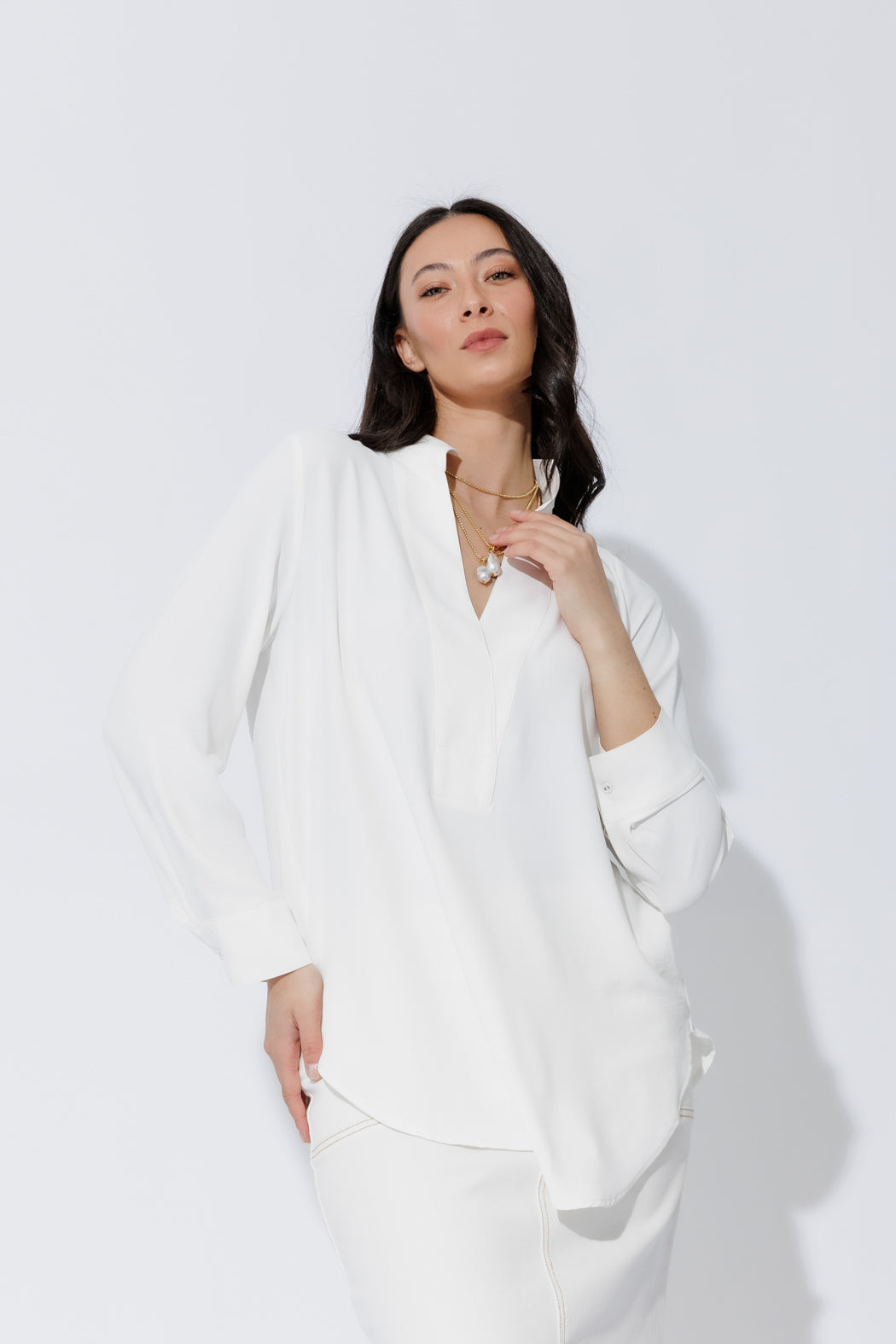 White Luxury Longline Blogger Shirt