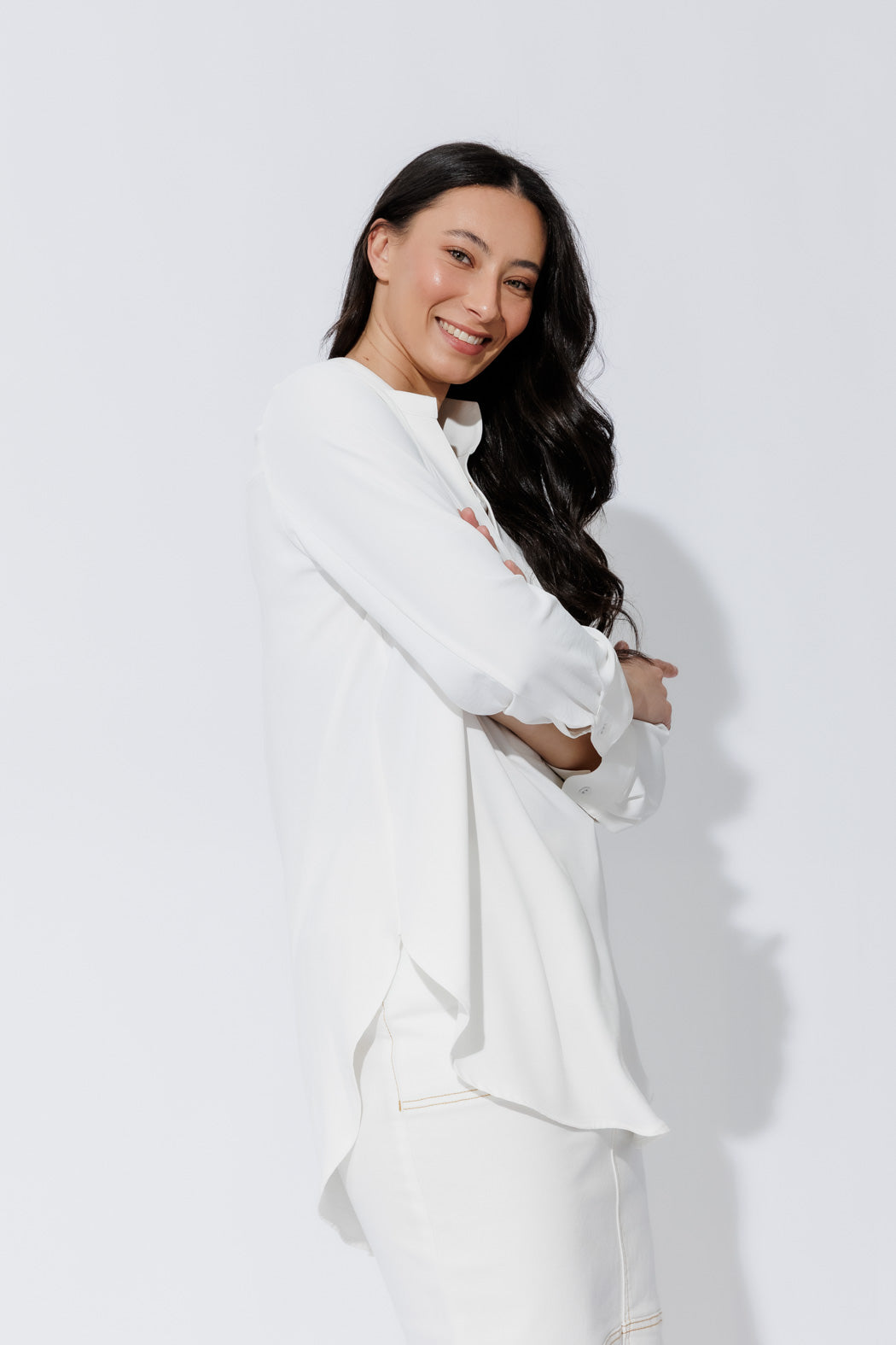 White Luxury Longline Blogger Shirt