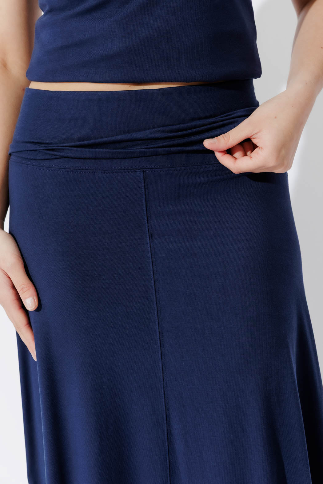 Navy Tencel Stud Skirt