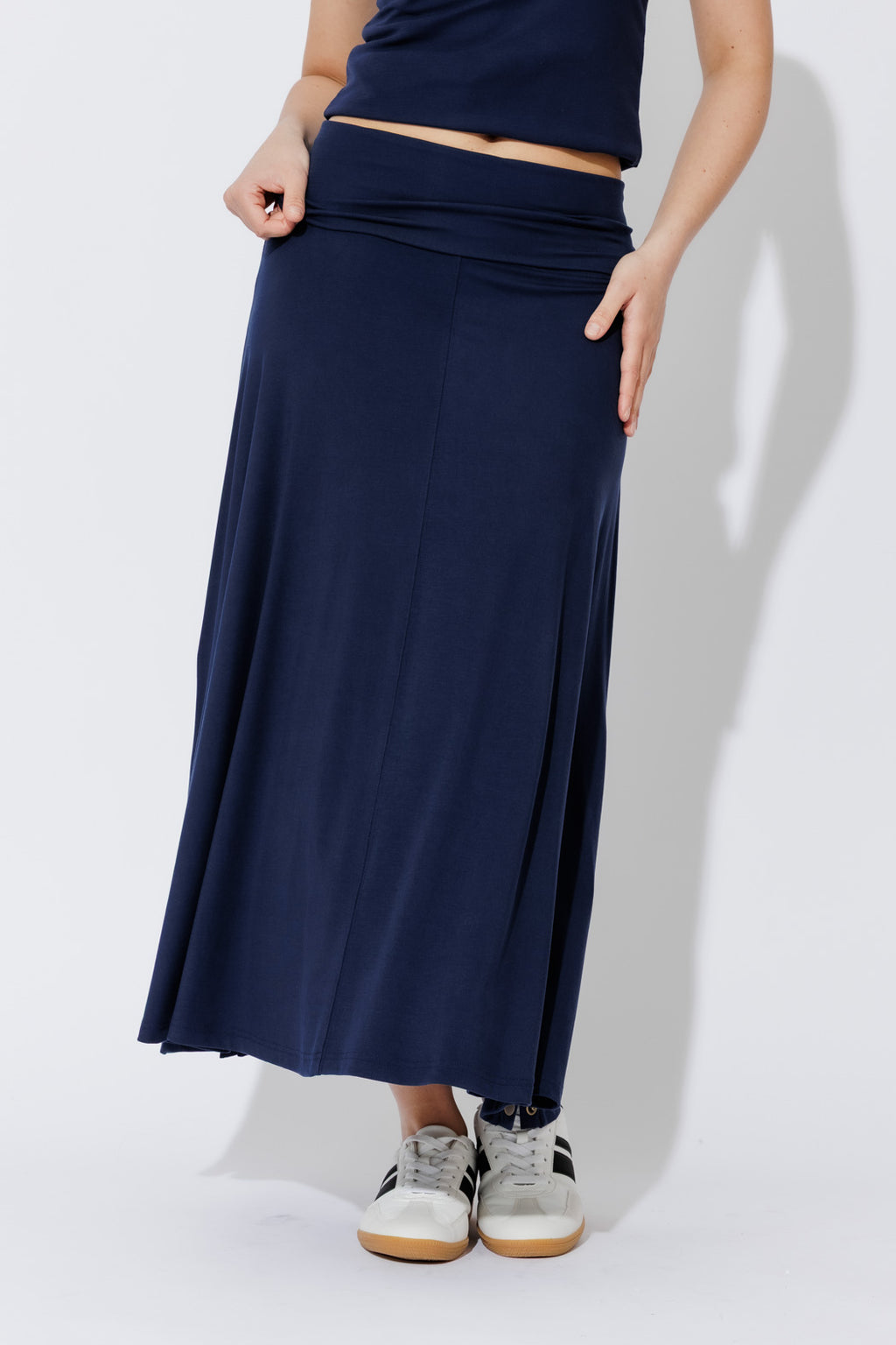 Navy Tencel Stud Skirt
