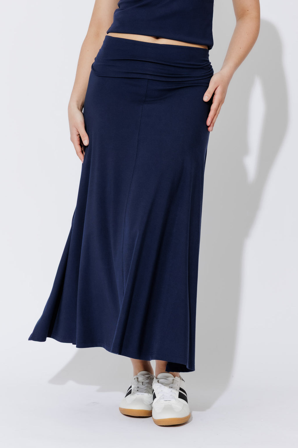 Navy Tencel Stud Skirt
