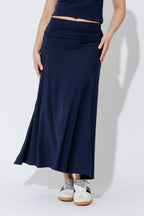 Navy Tencel Stud Skirt