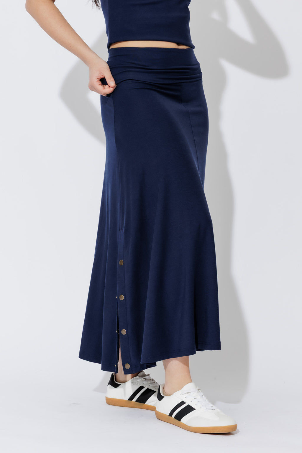 Navy Tencel Stud Skirt
