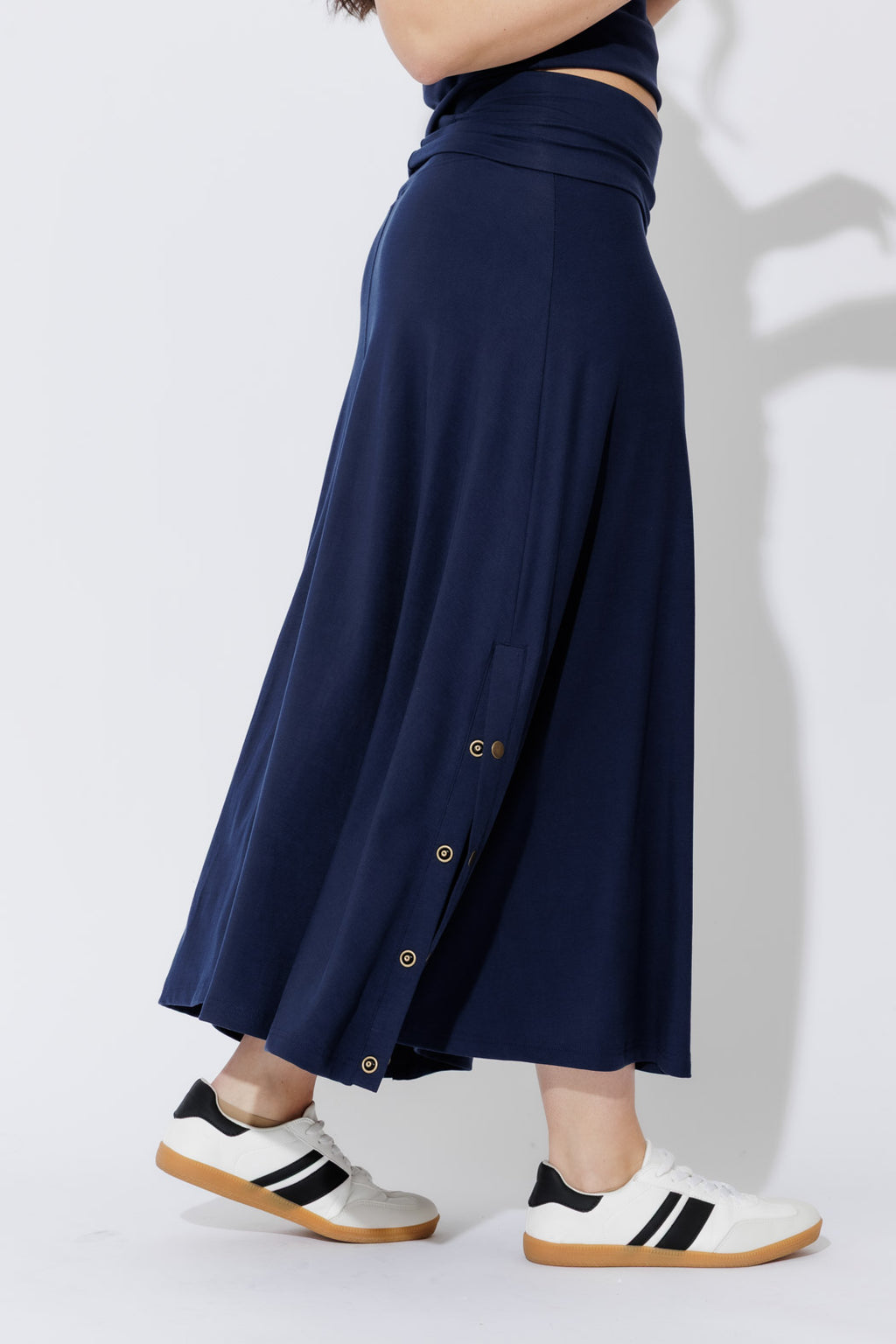 Navy Tencel Stud Skirt