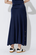 Navy Tencel Stud Skirt