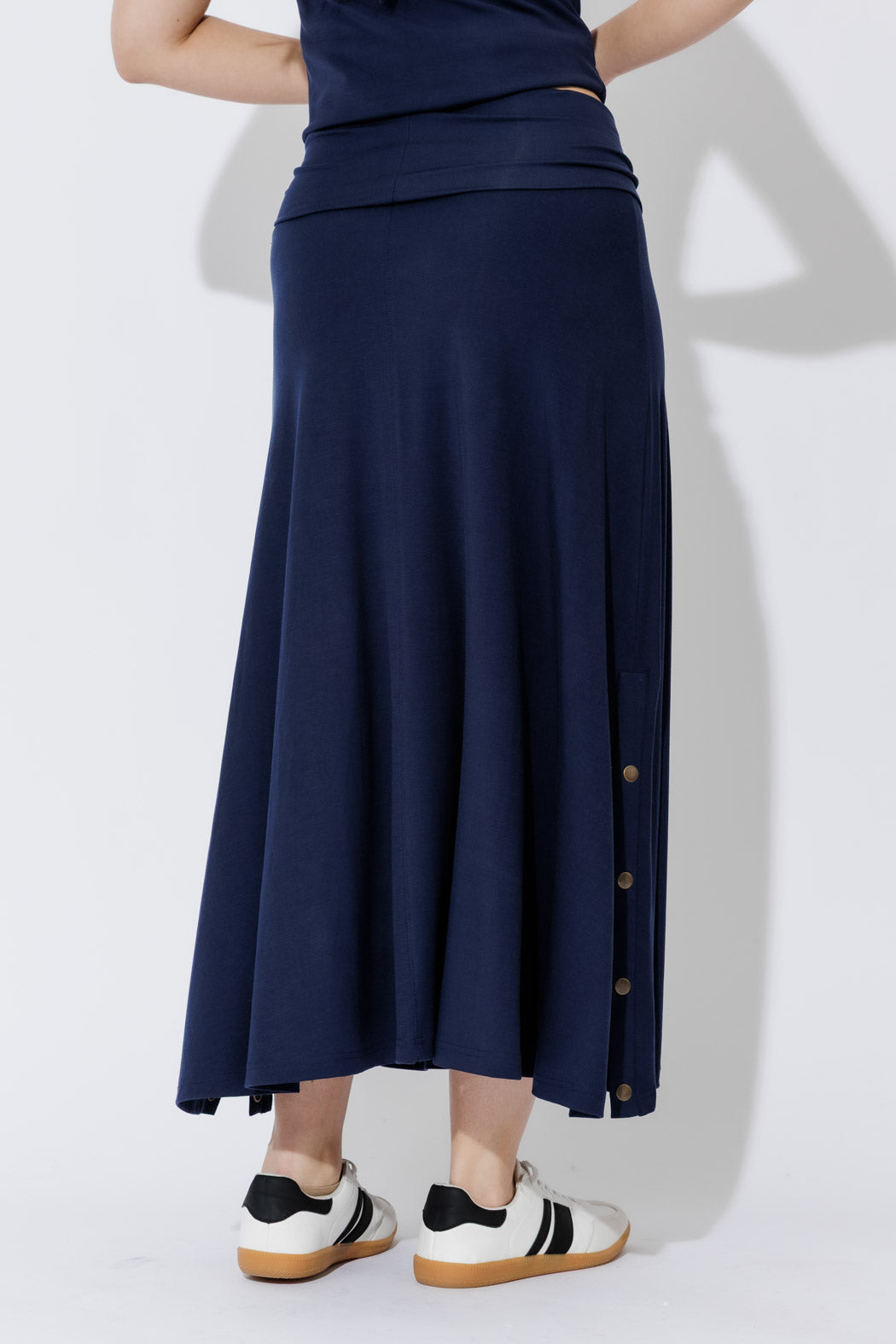 Navy Tencel Stud Skirt