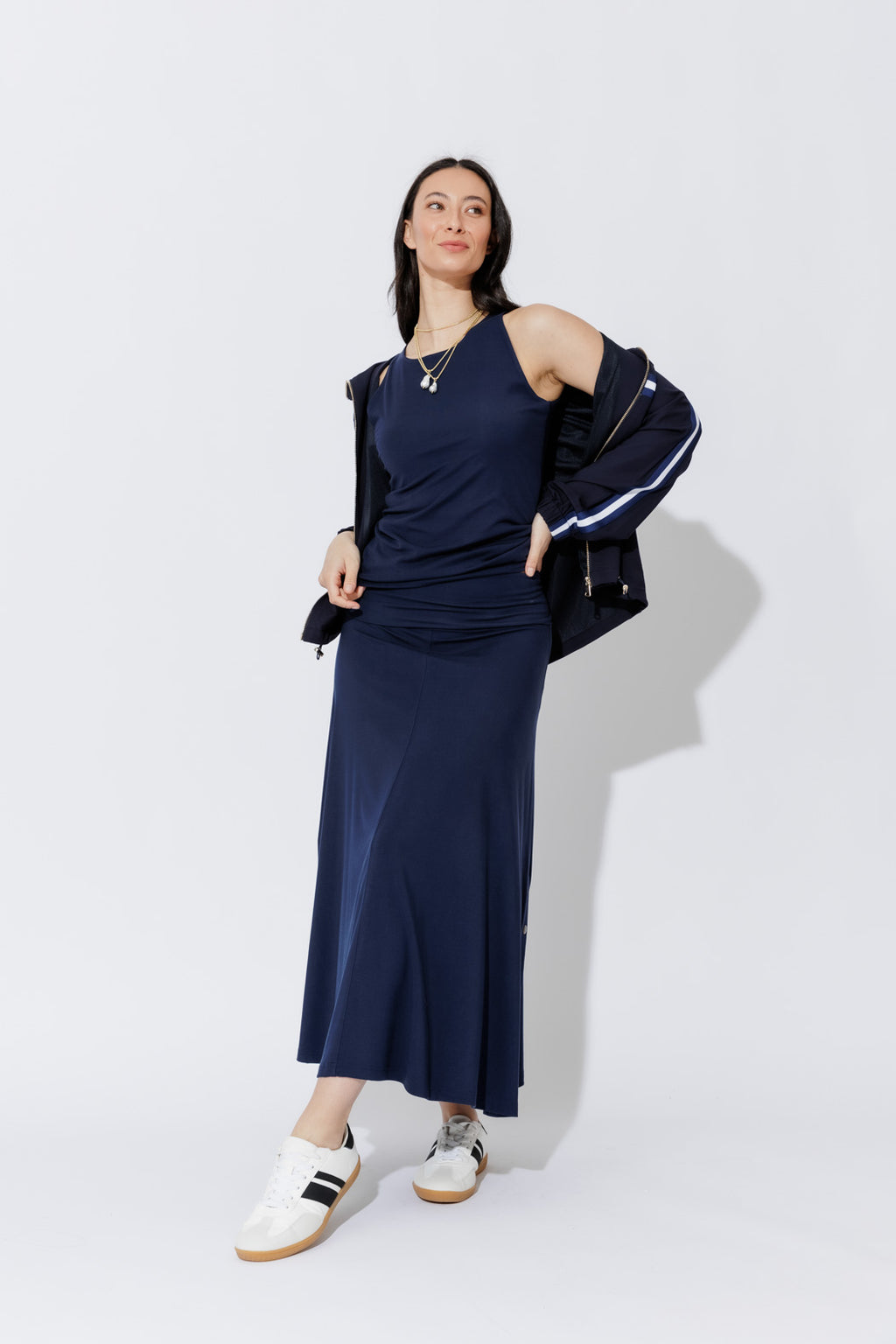 Navy Tencel Stud Skirt