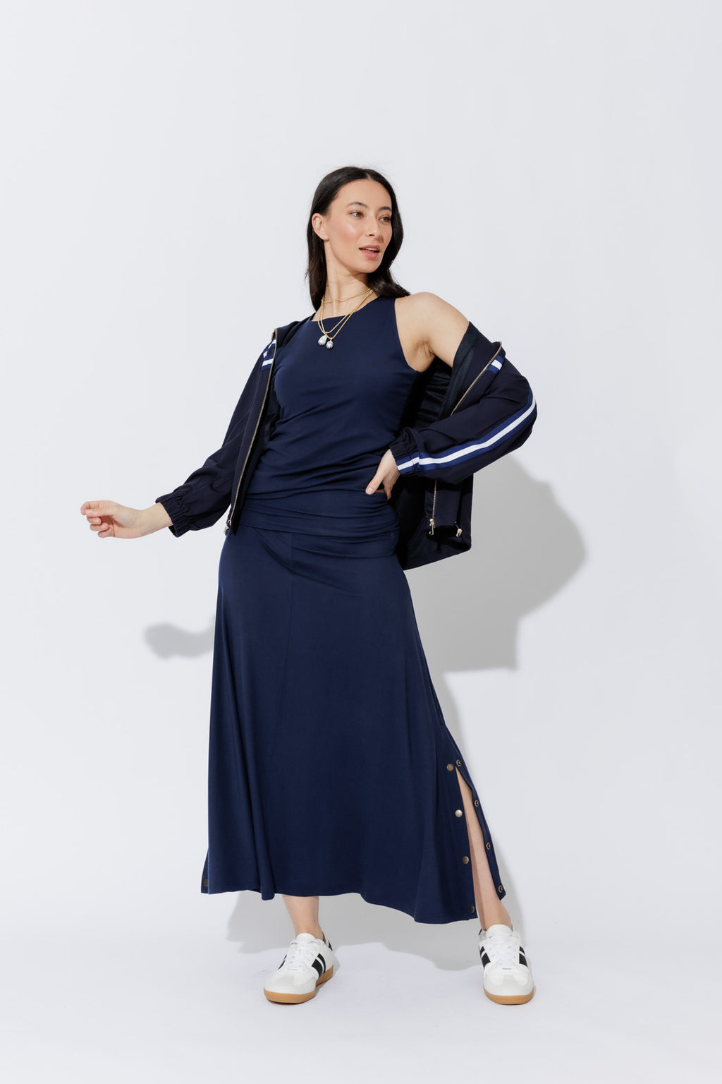 Navy Tencel Stud Skirt