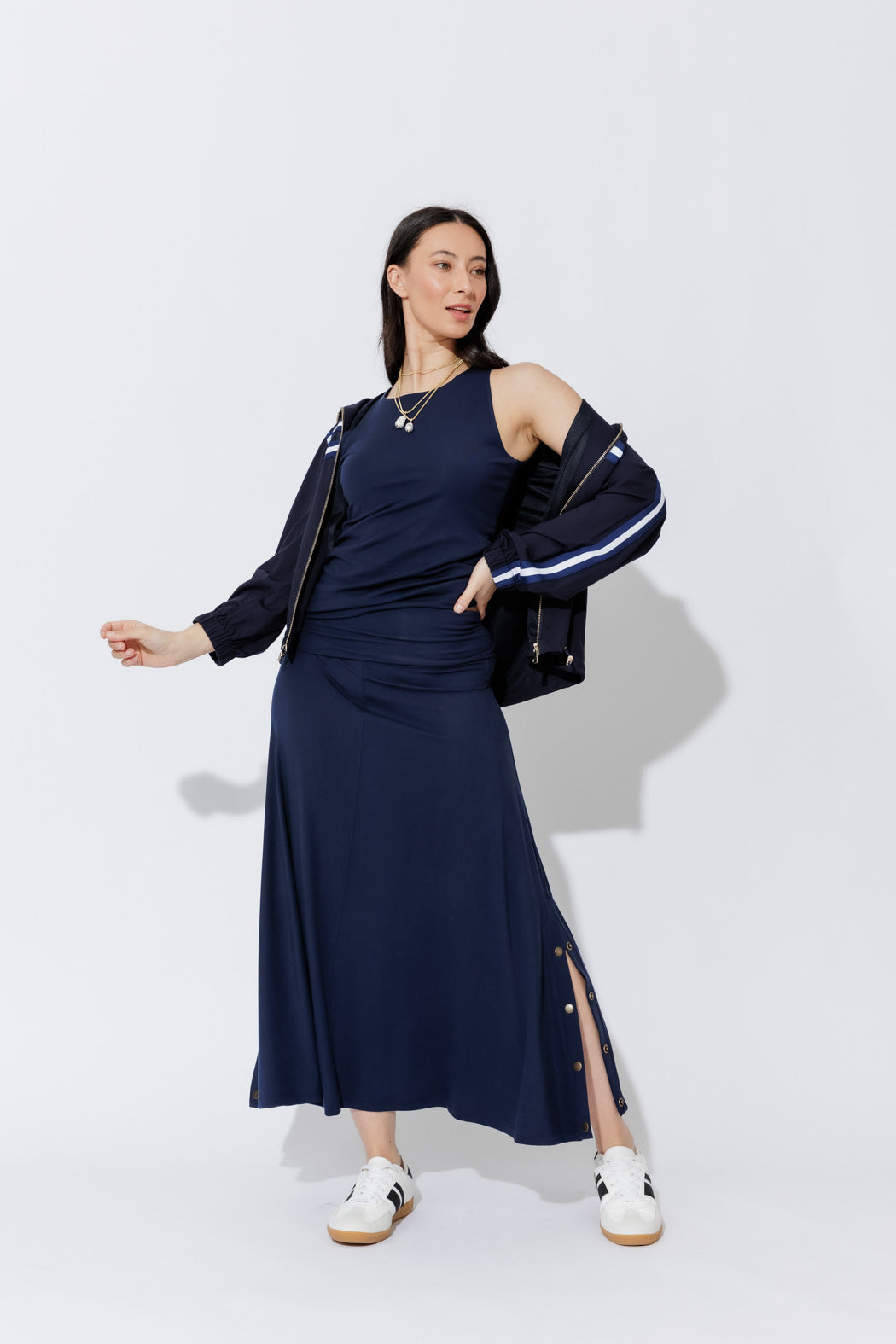 Navy Tencel Stud Skirt