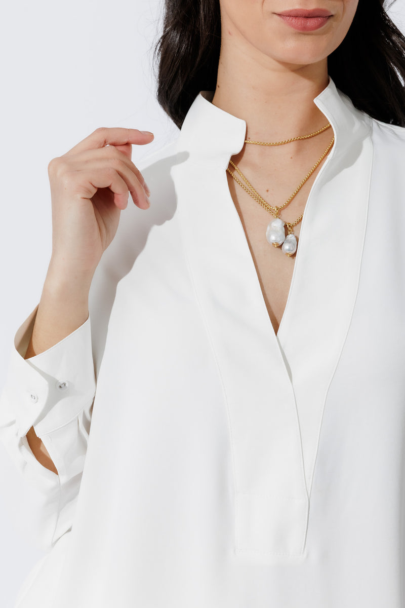 White Luxury Longline Blogger Shirt