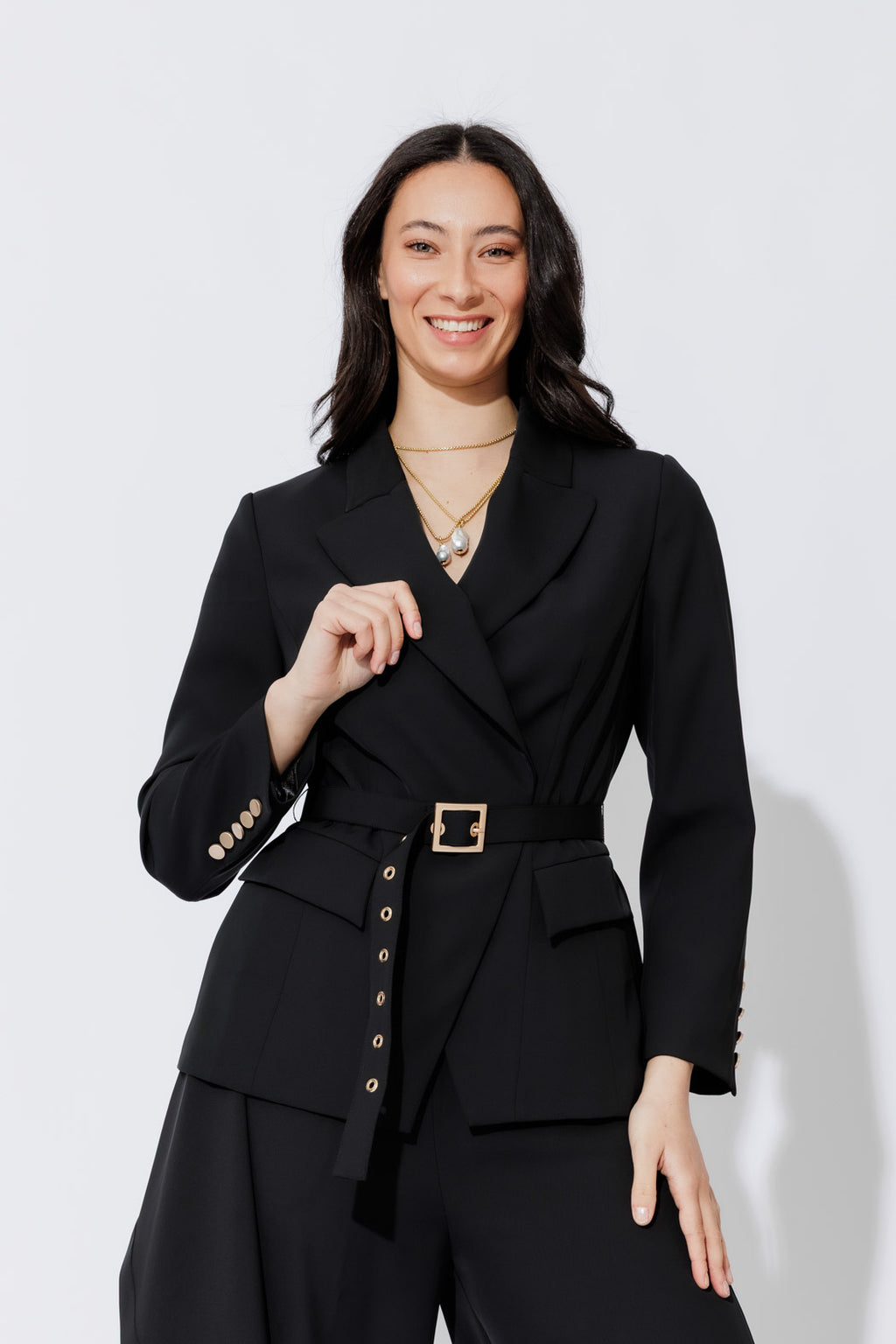 Black Euro Belted Sisca Blazer