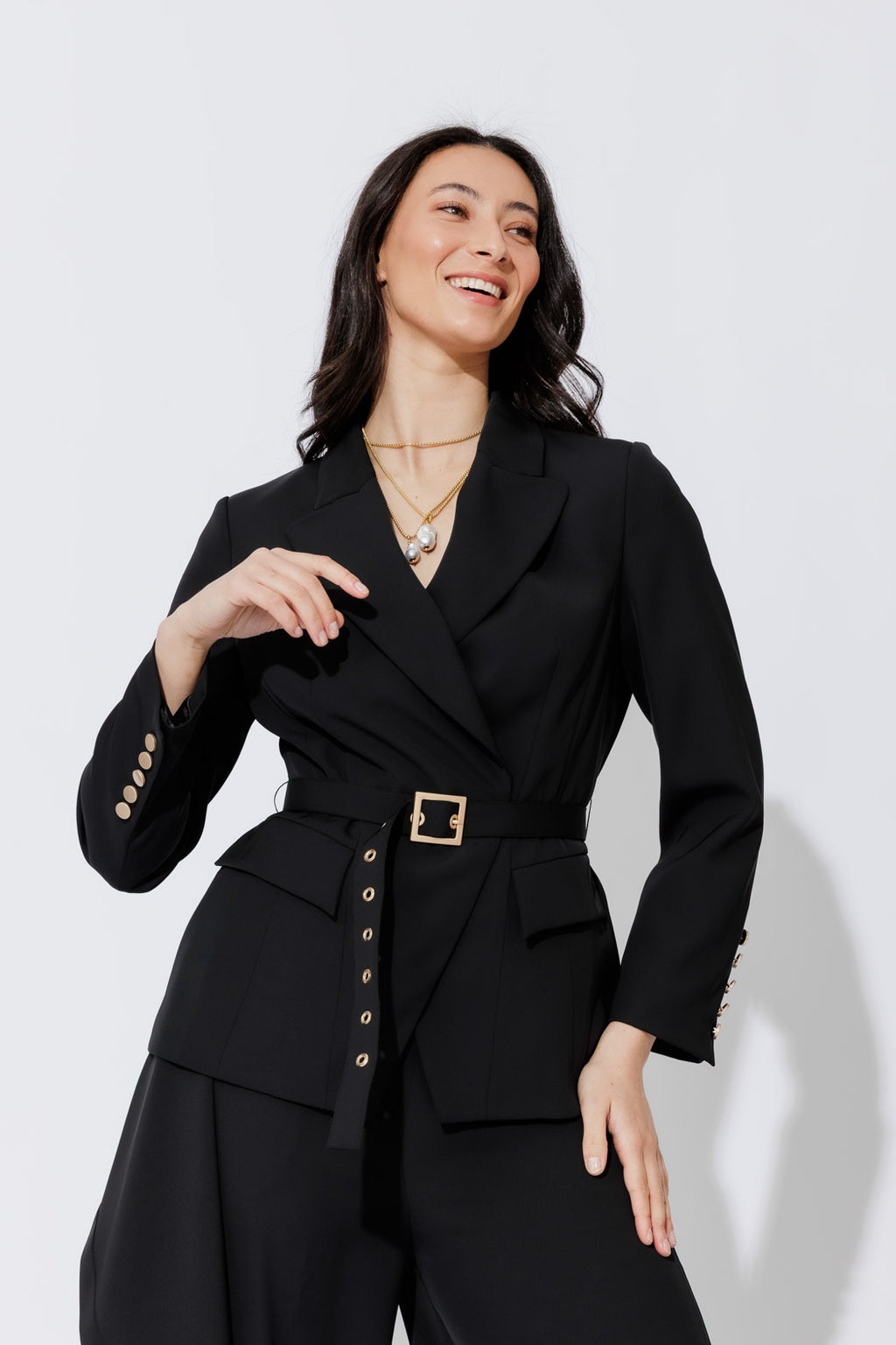 Black Euro Belted Sisca Blazer
