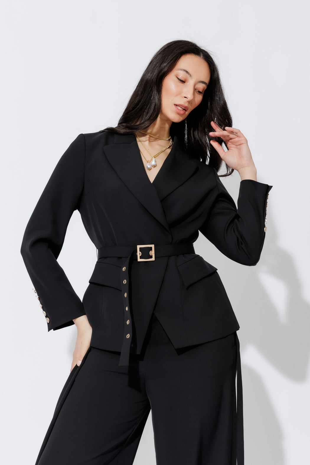 Black Euro Belted Sisca Blazer