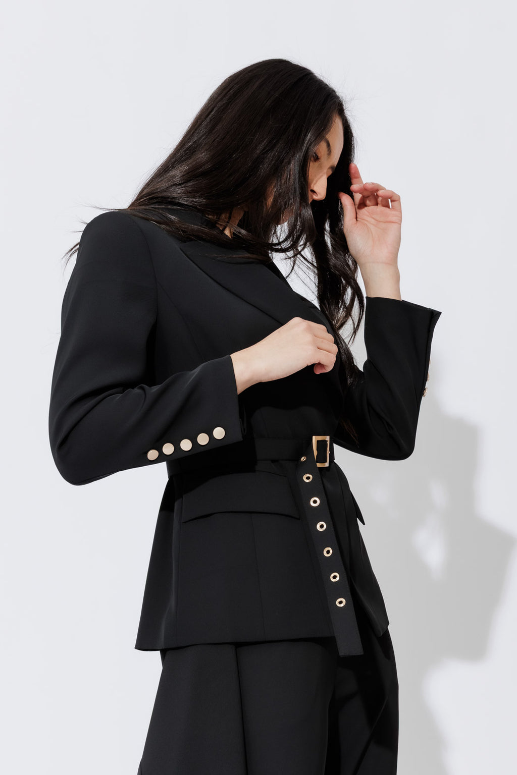 Black Euro Belted Sisca Blazer