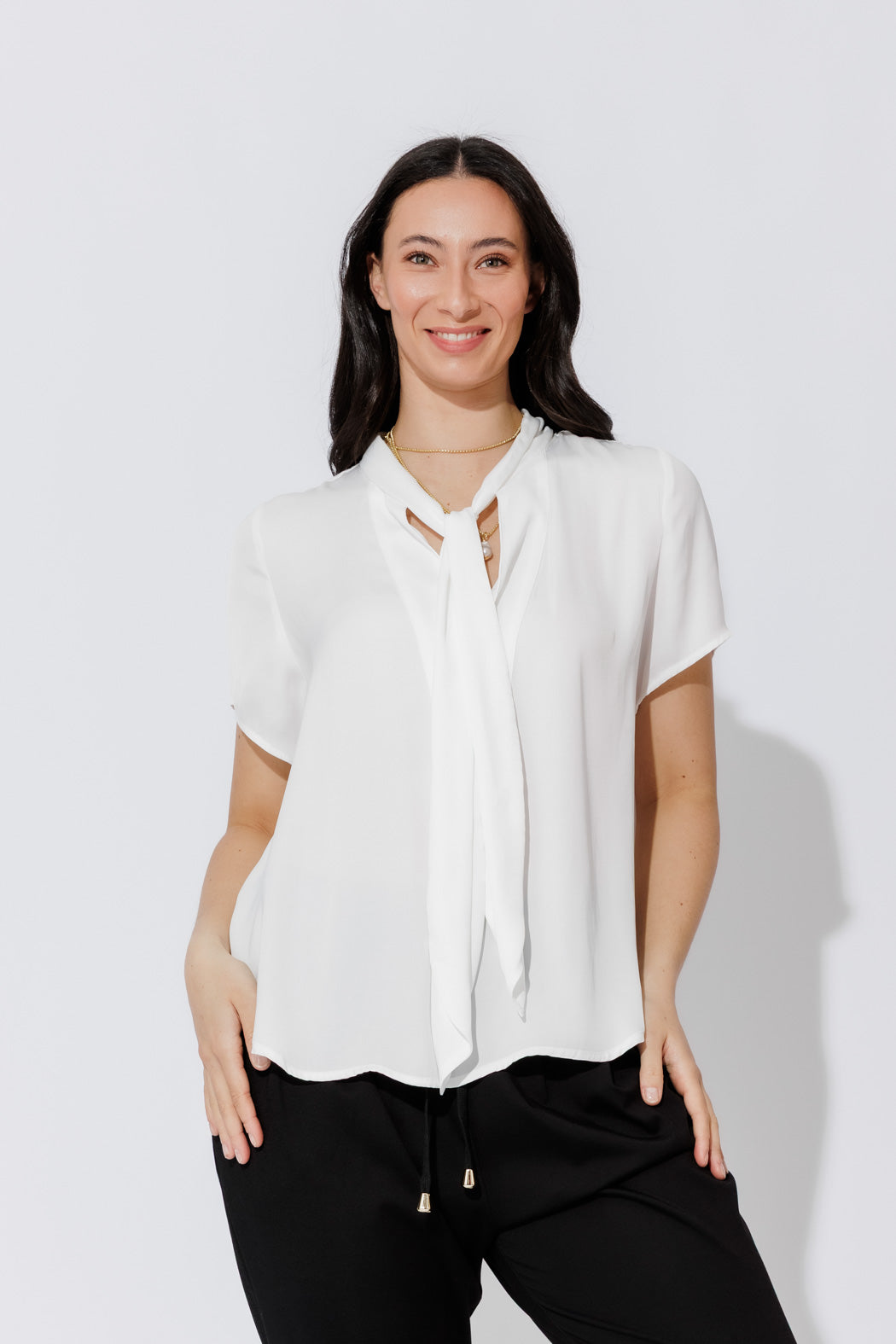 White Silky Tie Blogger Shirt