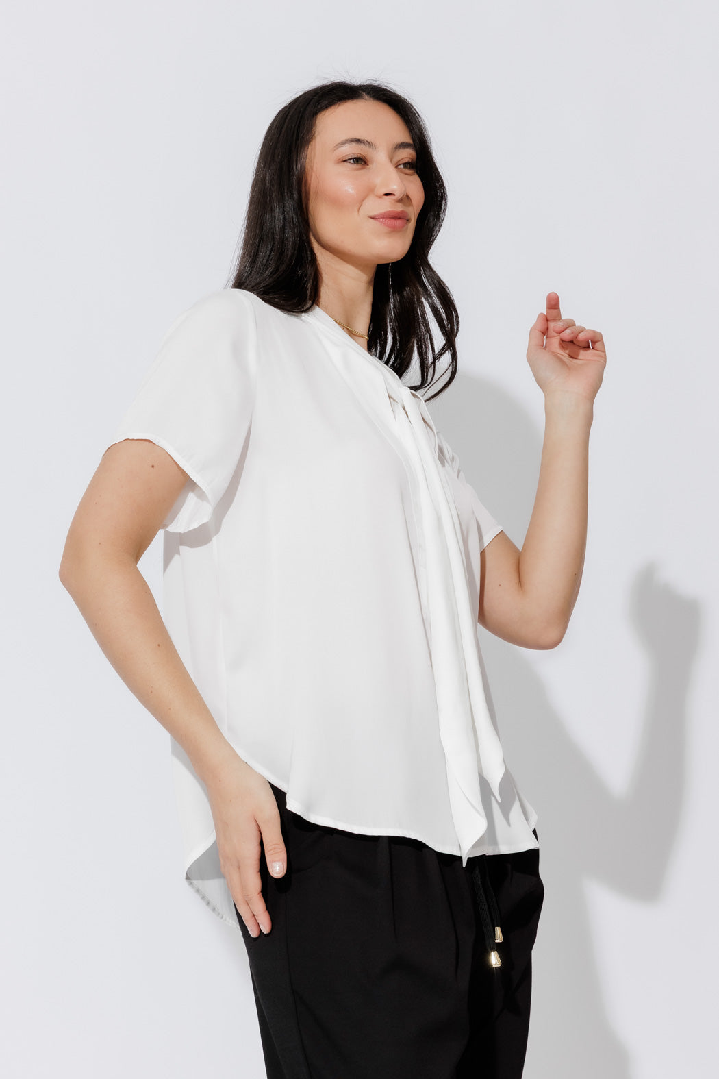 White Silky Tie Blogger Shirt