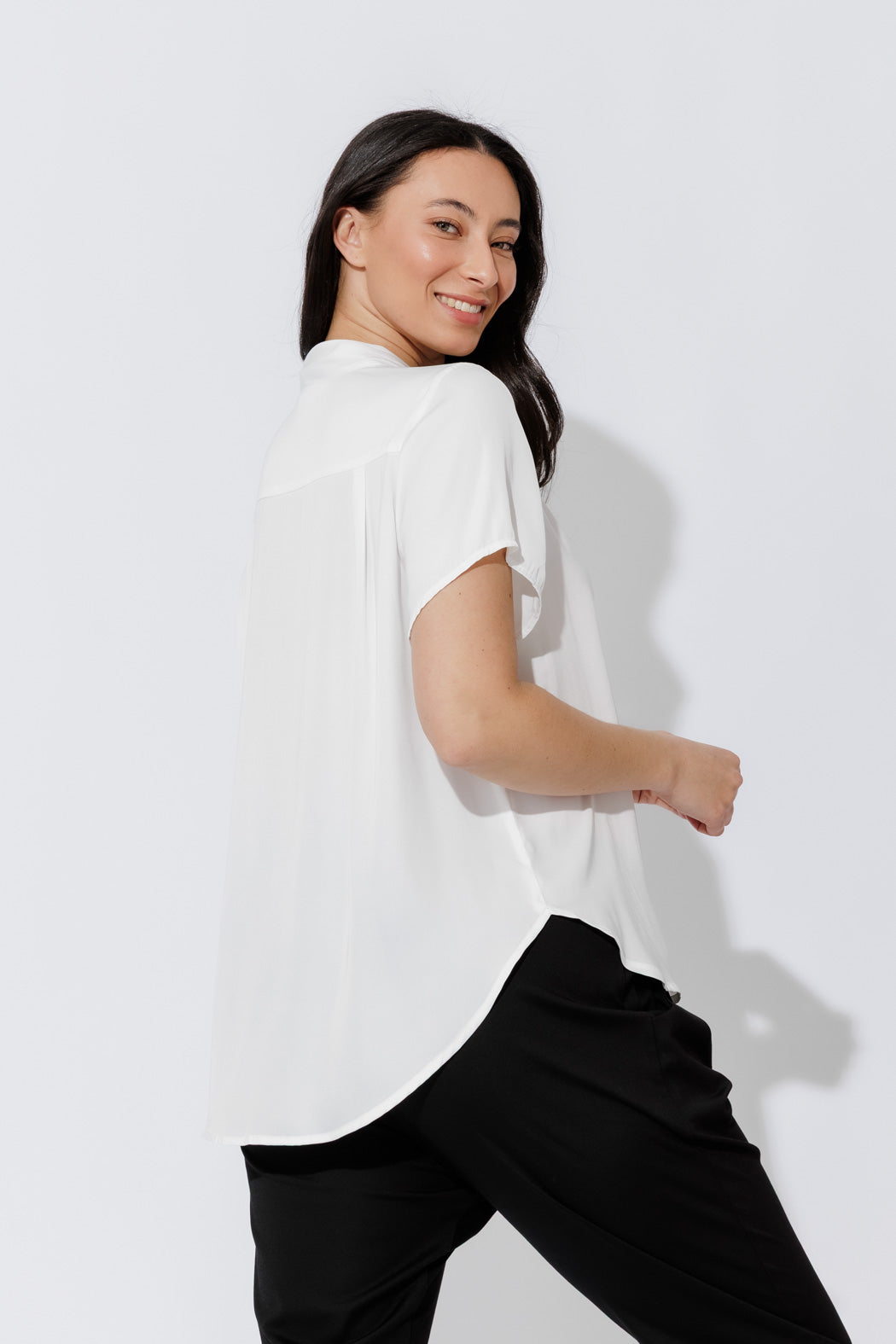 White Silky Tie Blogger Shirt