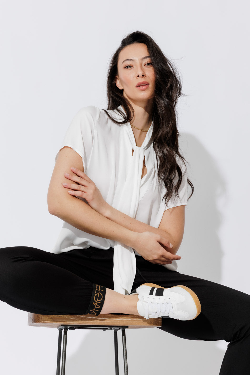 White Silky Tie Blogger Shirt