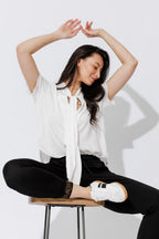 White Silky Tie Blogger Shirt